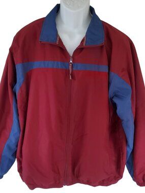 TEK GEAR Windbreaker Jacket Men's L Lightweight Burgundy & Blue Lined Pockets
